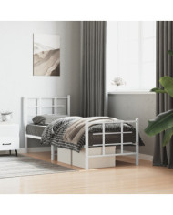 Cadre de lit métal sans matelas avec pied de lit blanc 75x190cm | Mobilier & Déco