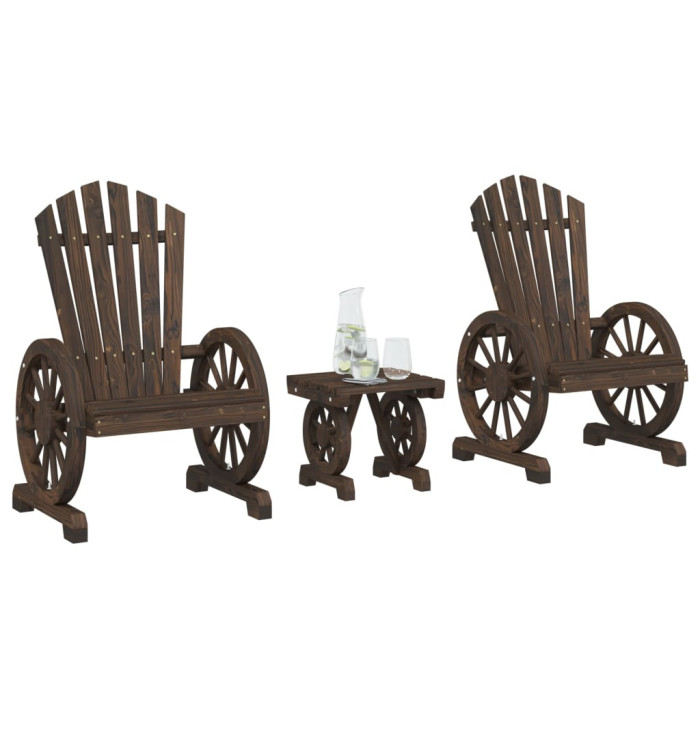 Salon de jardin 3 pcs bois de sapin massif | Mobilier & Déco