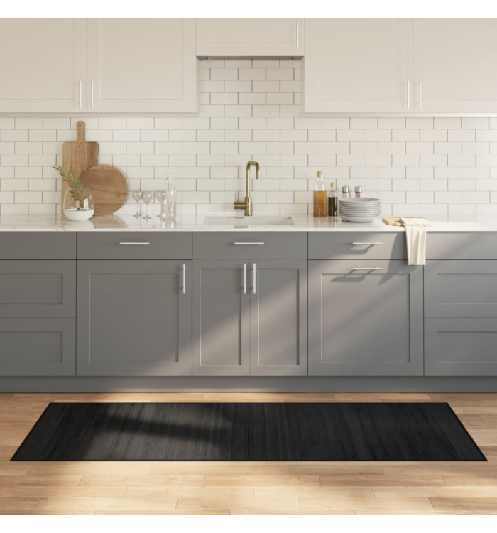Tapis rectangulaire noir 70x200 cm bambou | Mobilier & Déco