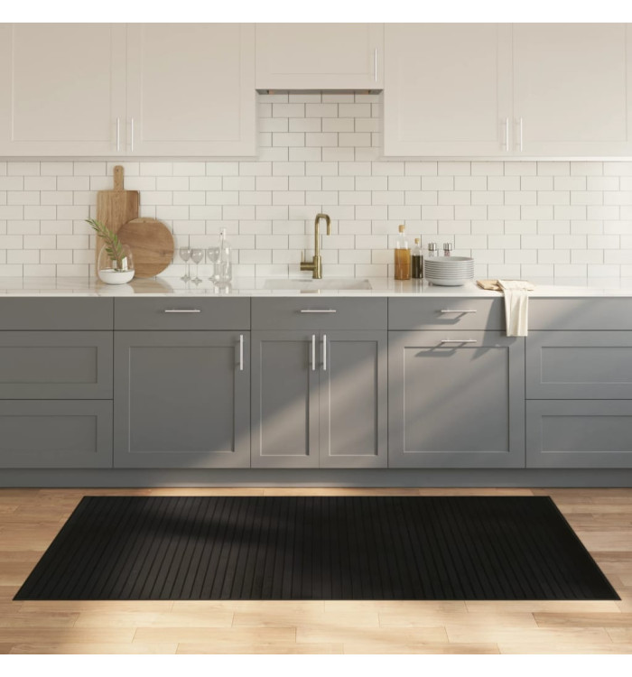 Tapis rectangulaire noir 100x200 cm bambou | Mobilier & Déco