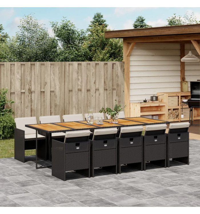 Ensemble à manger de jardin 11 pcs coussins noir résine tressée | Mobilier & Déco