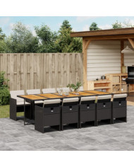 Ensemble à manger de jardin 11 pcs coussins noir résine tressée | Mobilier & Déco