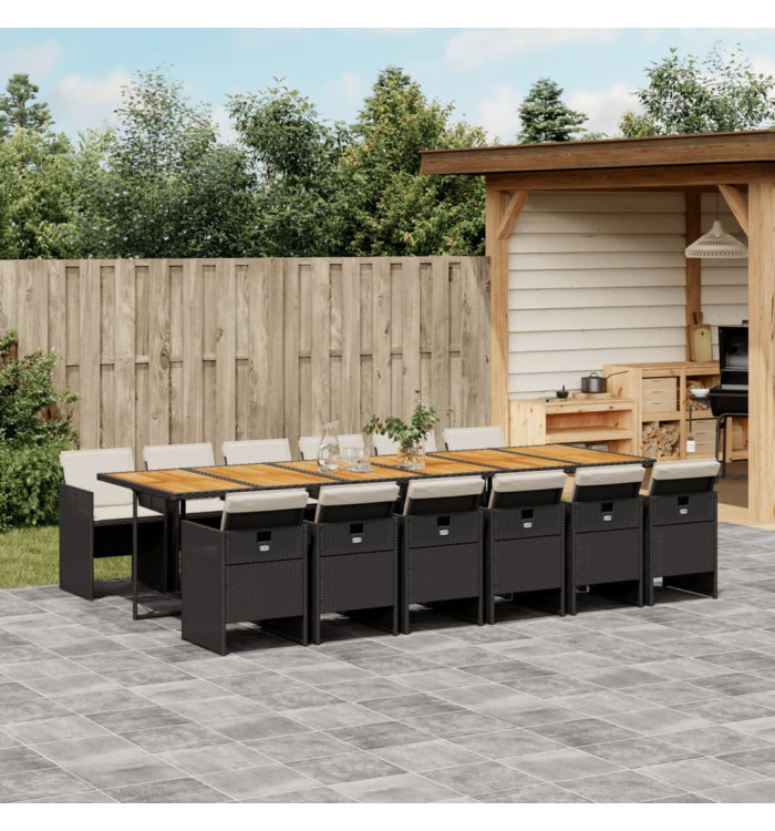 Ensemble à manger de jardin 13 pcs coussins noir résine tressée | Mobilier & Déco
