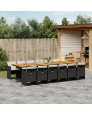 Ensemble à manger de jardin 13 pcs coussins noir résine tressée | Mobilier & Déco