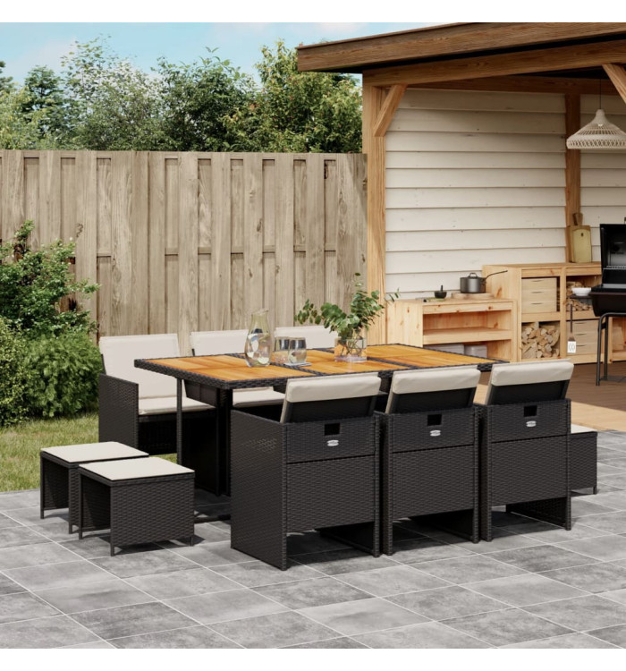 Ensemble à manger de jardin 11 pcs coussins noir résine tressée | Mobilier & Déco