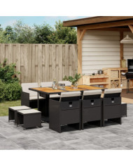 Ensemble à manger de jardin 11 pcs coussins noir résine tressée | Mobilier & Déco