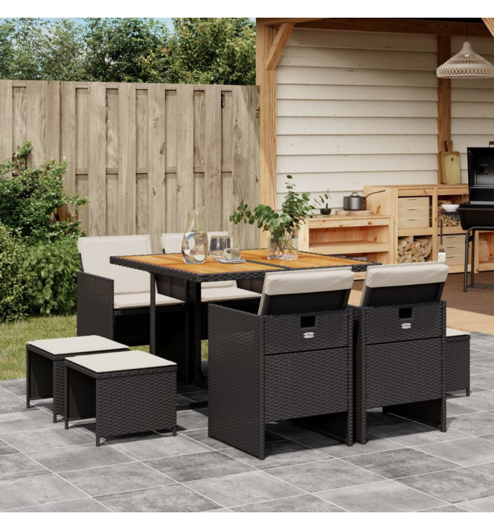 Ensemble à manger de jardin 9pcs coussins noir résine tressée | Mobilier & Déco