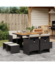 Ensemble à manger de jardin 9pcs coussins noir résine tressée | Mobilier & Déco