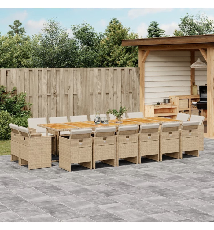 Ensemble à manger de jardin et coussins 17 pcs beige | Mobilier & Déco