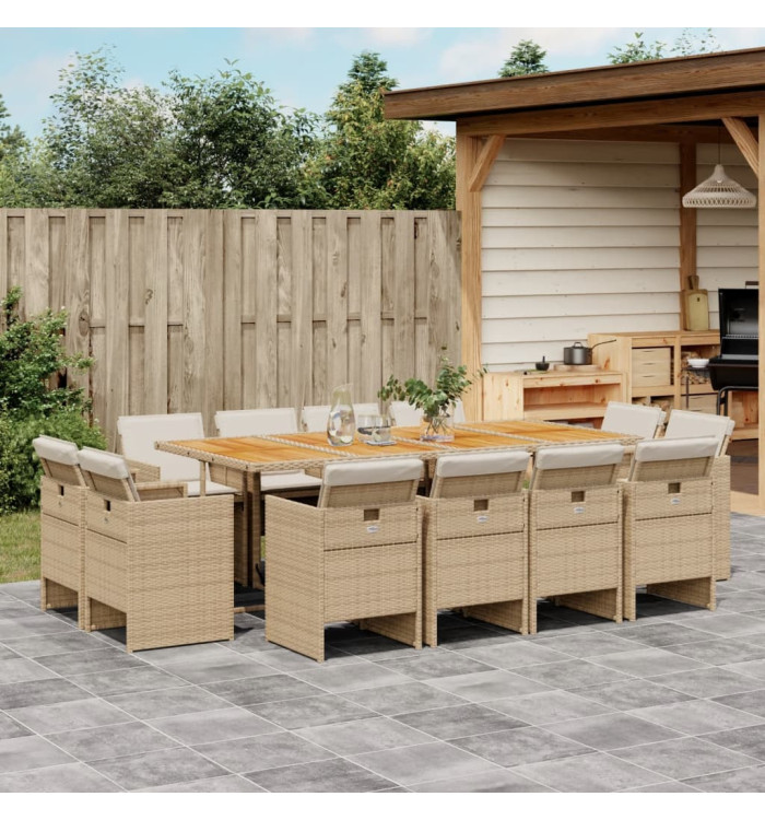 Ensemble à manger de jardin et coussins 13 pcs beige | Mobilier & Déco