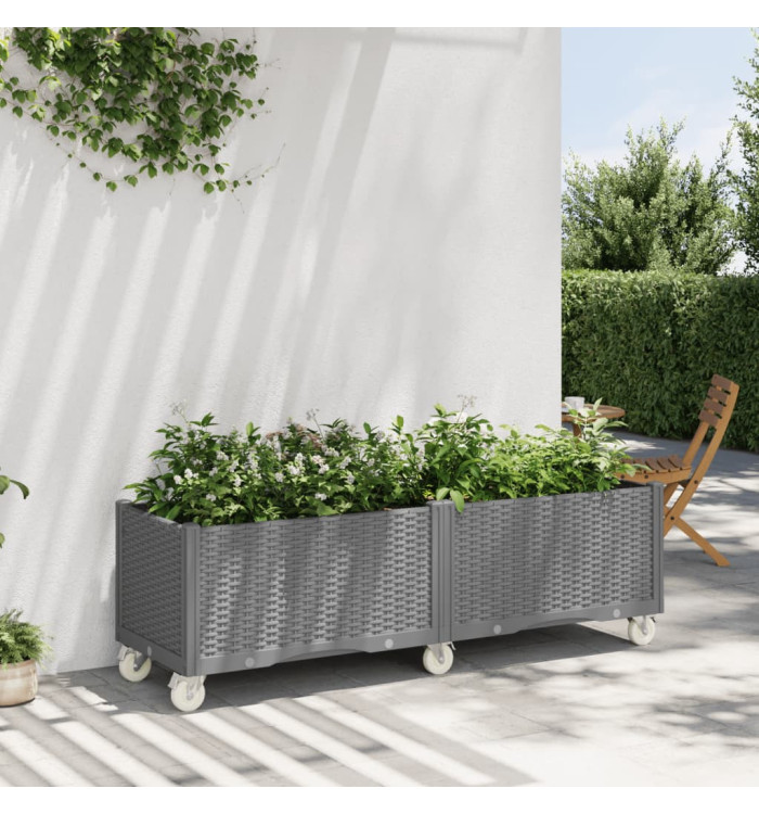 Jardinière à roulettes gris clair 160x50x54 cm PP | Mobilier & Déco
