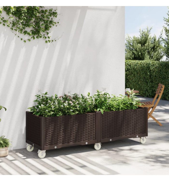 Jardinière à roulettes marron 160x50x54 cm PP | Mobilier & Déco