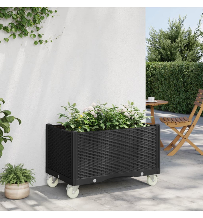 Jardinière à roulettes noir 80x50x54 cm PP | Mobilier & Déco