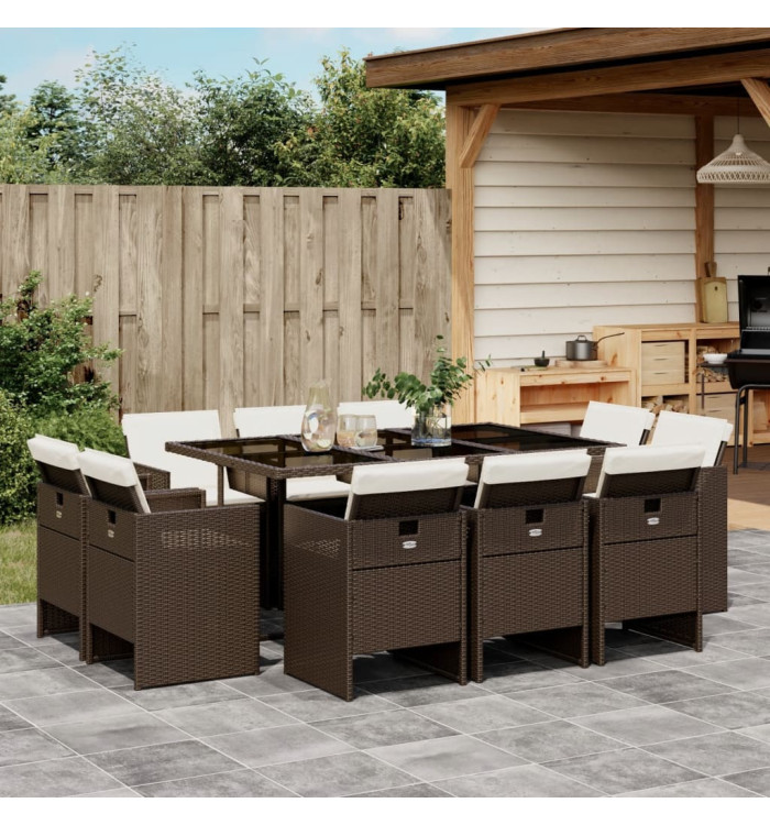 Ensemble à manger de jardin et coussins 11 pcs marron rotin | Mobilier & Déco
