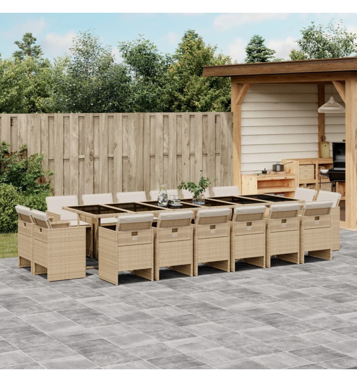Ensemble à manger de jardin et coussins 17 pcs beige | Mobilier & Déco