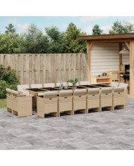 Ensemble à manger de jardin et coussins 17 pcs beige | Mobilier & Déco