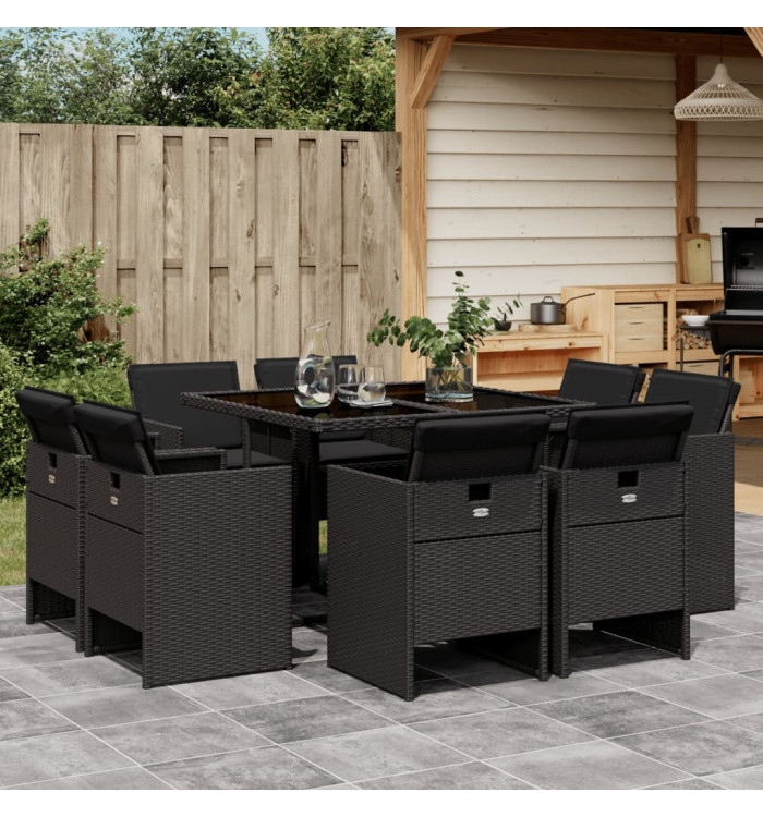 Ensemble à manger de jardin 9pcs coussins noir résine tressée | Mobilier & Déco
