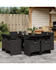 Ensemble à manger de jardin 9pcs coussins noir résine tressée | Mobilier & Déco