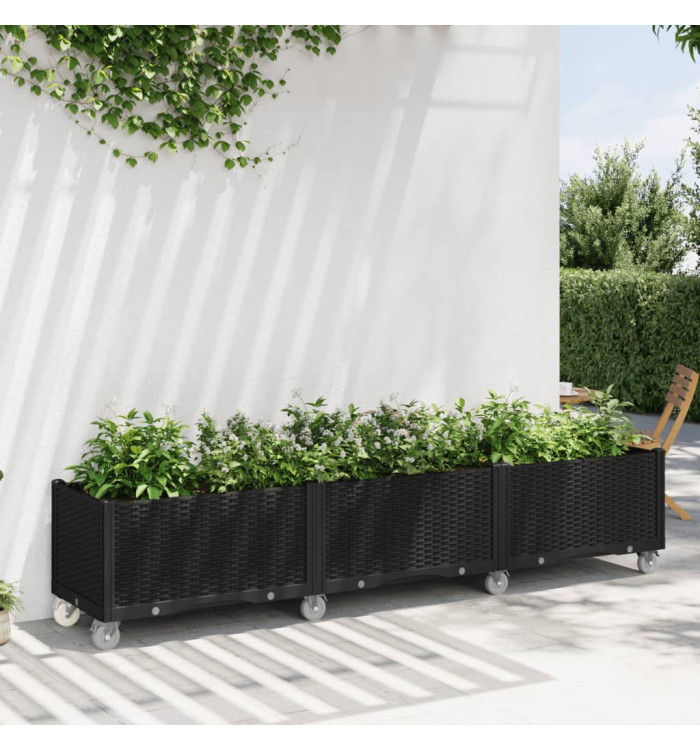 Jardinière à roulettes noir 240x50x54 cm PP | Mobilier & Déco