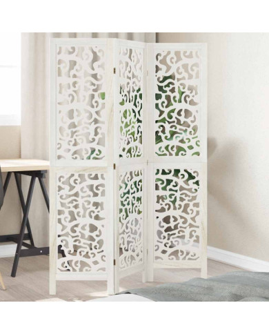 Cloison de séparation 3 panneaux blanc bois de paulownia massif | Mobilier & Déco