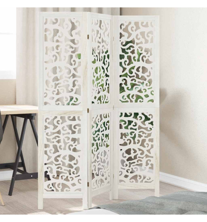 Cloison de séparation 3 panneaux blanc bois de paulownia massif | Mobilier & Déco