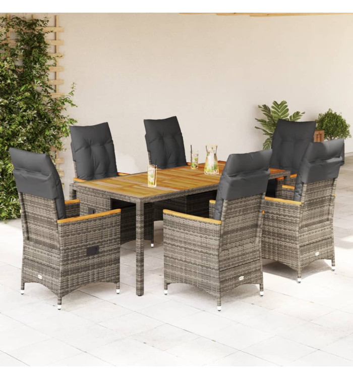 Ensemble à manger de jardin et coussins 7 pcs gris rotin | Mobilier & Déco