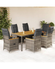 Ensemble à manger de jardin et coussins 7 pcs gris rotin | Mobilier & Déco