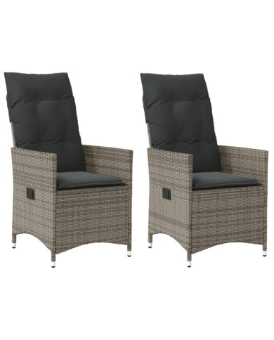 Chaises inclinables de jardin lot de 2 et coussins gris rotin | Mobilier & Déco