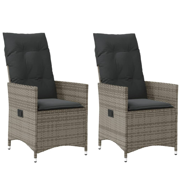 Chaises inclinables de jardin lot de 2 et coussins gris rotin | Mobilier & Déco