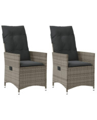 Chaises inclinables de jardin lot de 2 et coussins gris rotin | Mobilier & Déco