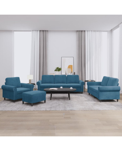 Ensemble de canapés 4 pcs avec coussins Bleu Velours | Mobilier & Déco