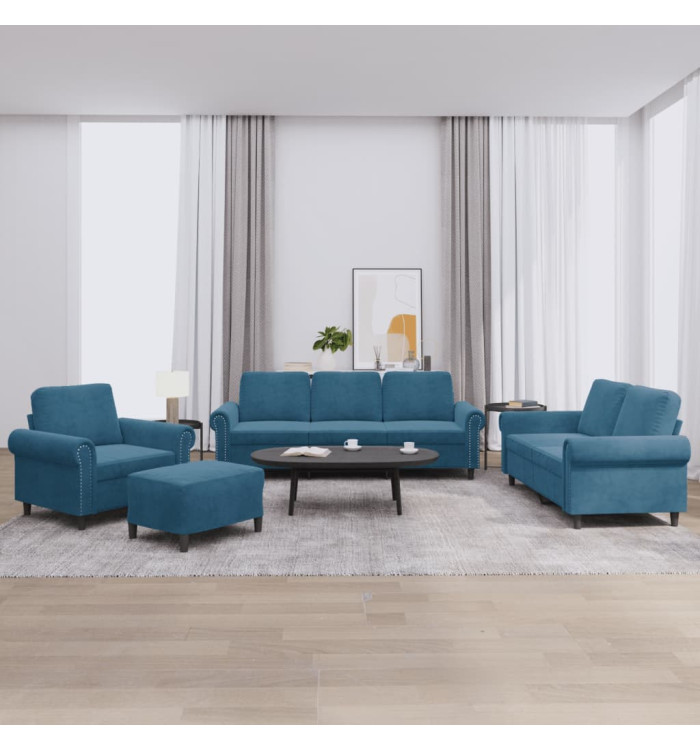 Ensemble de canapés 4 pcs avec coussins Bleu Velours | Mobilier & Déco