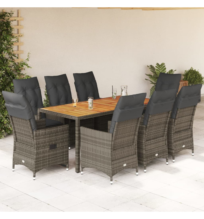 Ensemble à manger de jardin 9 pcs coussins gris résine tressée | Mobilier & Déco