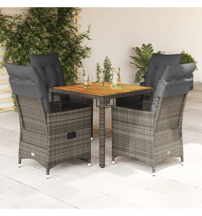 Ensemble à manger de jardin 5 pcs coussins gris résine tressée | Mobilier & Déco
