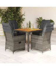Ensemble à manger de jardin 5 pcs coussins gris résine tressée | Mobilier & Déco