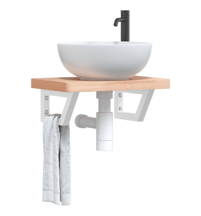 Étagère de vasque murale acier et bois massif de hêtre | Mobilier & Déco