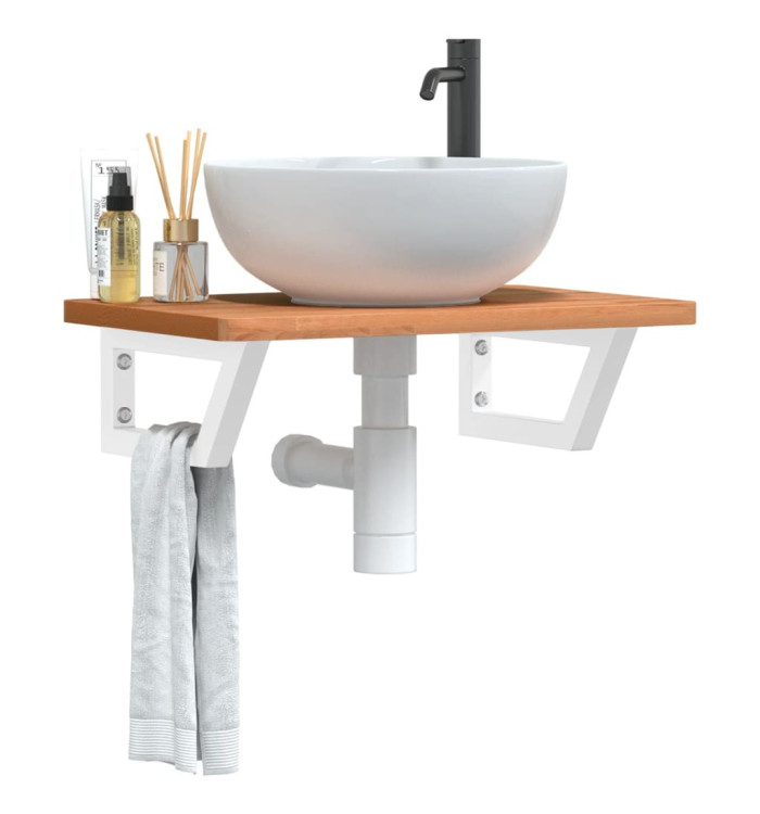 Étagère de vasque murale acier et bois massif de hêtre | Mobilier & Déco
