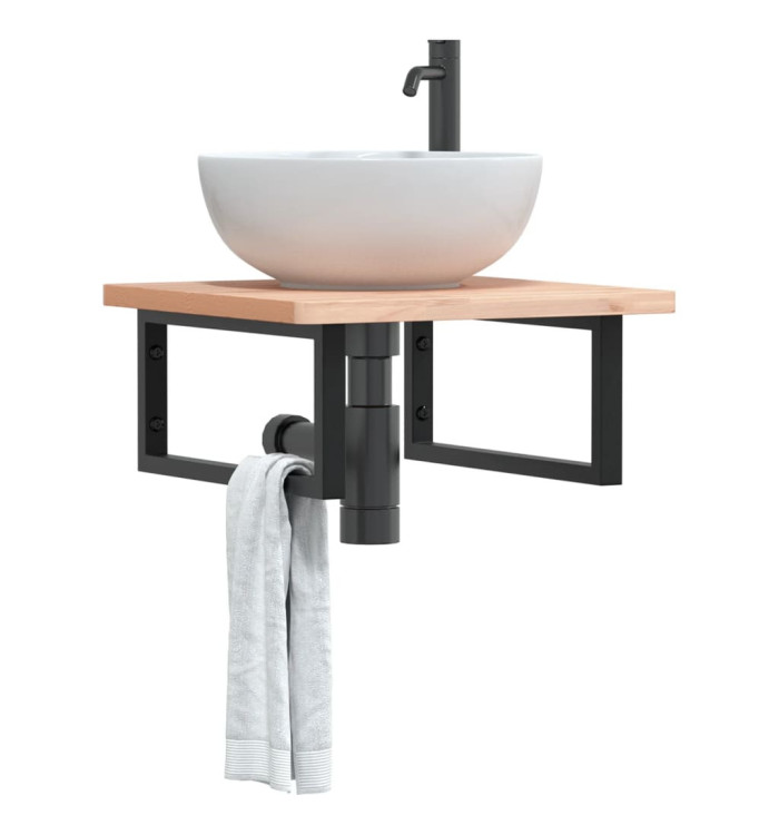 Étagère de vasque murale acier et bois massif de hêtre | Mobilier & Déco