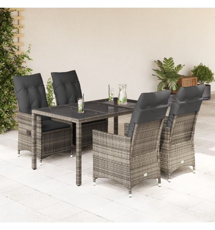 Ensemble à manger de jardin 5 pcs coussins gris résine tressée | Mobilier & Déco