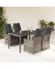 Ensemble à manger de jardin 5 pcs coussins gris résine tressée | Mobilier & Déco