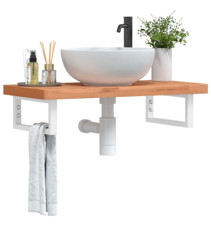 Étagère de vasque murale acier et bois massif de hêtre | Mobilier & Déco