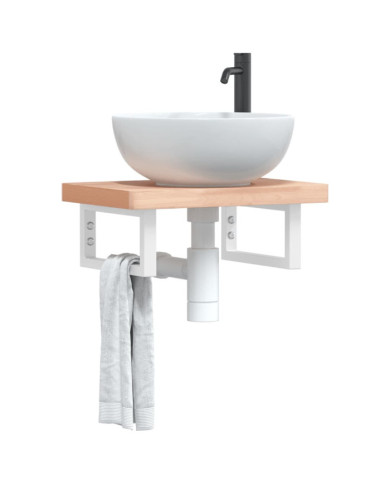 Étagère de vasque murale acier et bois massif de hêtre | Mobilier & Déco