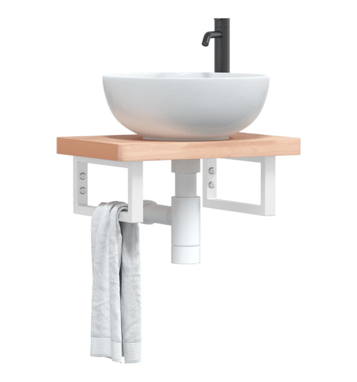 Étagère de vasque murale acier et bois massif de hêtre | Mobilier & Déco