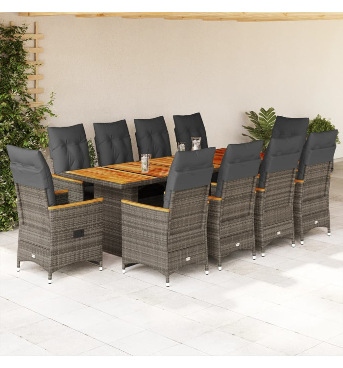 Ensemble de bistro de jardin 11 pcs coussins gris poly rotin | Mobilier & Déco