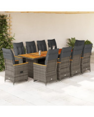 Ensemble de bistro de jardin 11 pcs coussins gris poly rotin | Mobilier & Déco