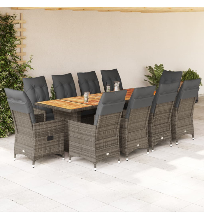 Ensemble de bistro de jardin 11 pcs coussins gris poly rotin | Mobilier & Déco