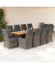 Ensemble de bistro de jardin 11 pcs coussins gris poly rotin | Mobilier & Déco