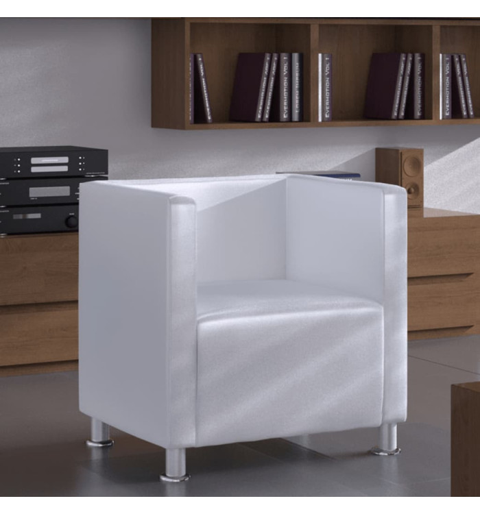 Fauteuil cube en similicuir blanc | Mobilier & Déco
