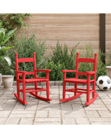 Chaises à bascule enfants lot de 2 rouge bois peuplier massif | Mobilier & Déco