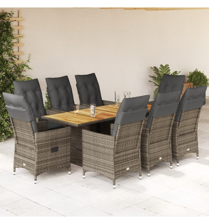 Ensemble à manger de jardin 9 pcs coussins gris résine tressée | Mobilier & Déco